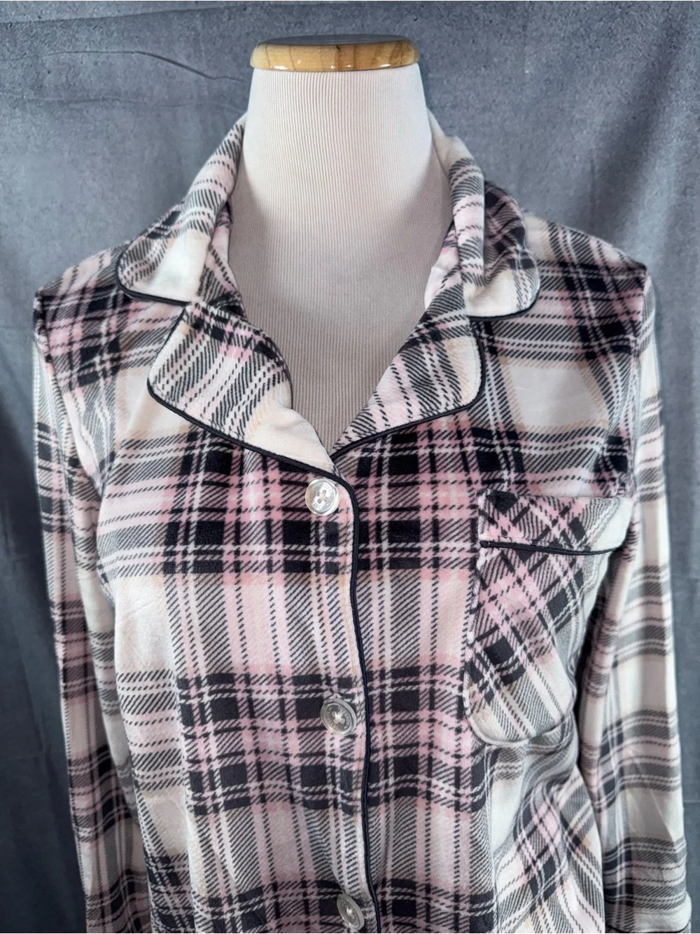 2460-Joyspun Women's Plaid Button-Front Pajama Set in Pink and Cream